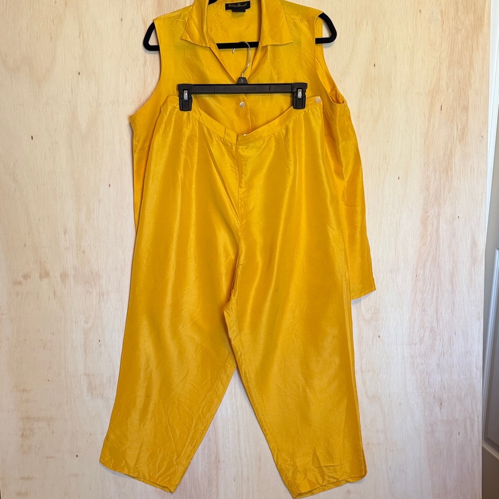 Ashley Stewart Vibrant Yellow Sleeveless Jumpsuit 100% silk